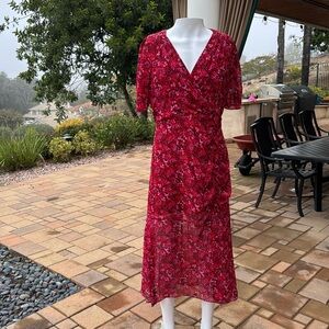 Nordstrom Julia Jordan red purple floral dresss midi ruched side slit sz 12